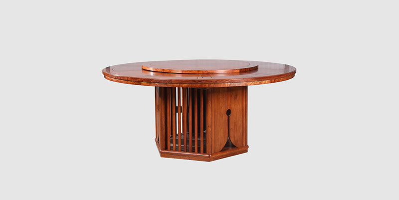 黔东南中式餐厅装修天地圆台餐桌红木家具效果图
